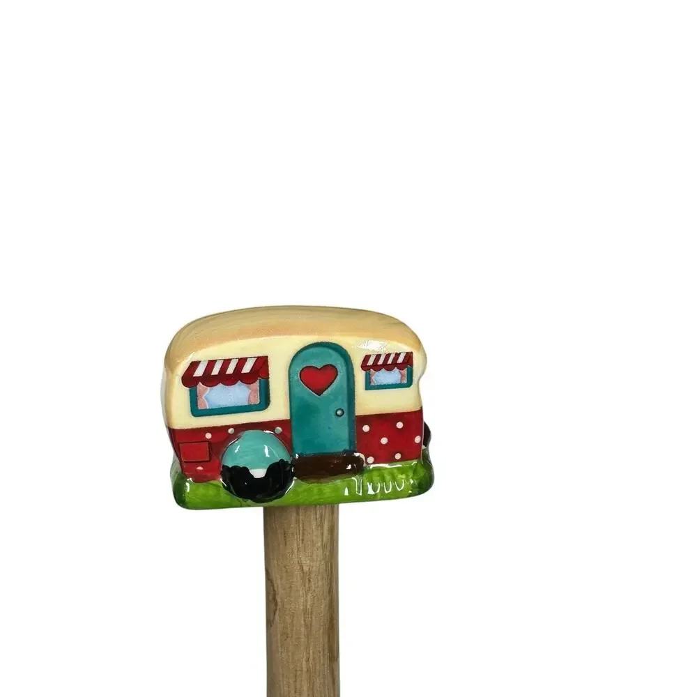 LTD COMMODITIES RV Paper Towel Holder Camping Happy Camper Ceramic Wood Retro
